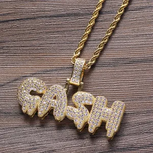 Hip-Hop-Halskette in Gold mit glitzerndem CASH-Anhänger und Kordelkette für Herren
