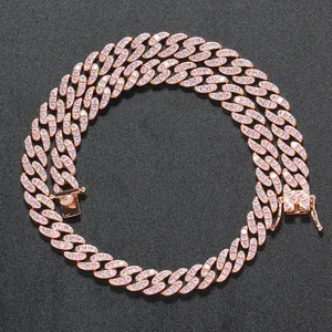 8mm Cuban link chain in rose gold with white cubic zirconia for women and men