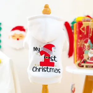 Felpa natalizia bianca per animali con ricamo My 1st Christmas su manichino