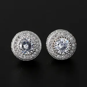 Cluster stud earrings with round cubic zirconia and milgrain edge in silver finish