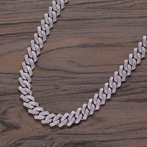 Collar de cadena cubana de 13mm rosa y blanco con incrustaciones de circón para hombre