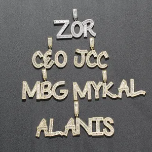 Hip Hop Iced Out Alphabet Necklace Baguette Zirconia Copper Letter Pendant With Stainless Steel Rope Chain For Men Women Jewelry