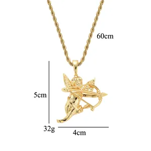 Detailed view of cupid pendant with 60cm chain length and 5cm x 4cm size specifications