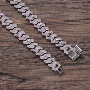 Cadena cubana de 13mm estilo hip hop con circonitas rosas y blancas engastadas