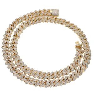 Chaîne cubaine 13mm plaqué or pour homme avec fermoir à cliquet serti de zircons