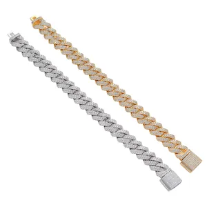 Bracelet Cuban Link de 13mm en or et argent avec micro-pavage de cristaux de zircon