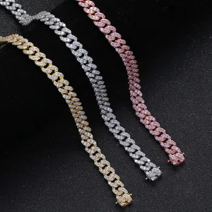 Detail of 8mm Cuban link chains in gold, silver, and rose gold with pave cubic zirconia