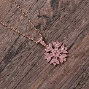 Hip Hop Echt Vergoldete Kupfer Schneeflocke Anhänger Halskette Mit Edelstahl Seilkette Mikro Eingelegte Zirkonia Schmuck Für Damen Herren
