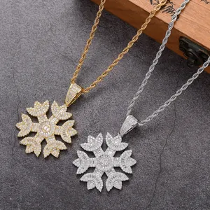Hip-Hop-Schneeflocken-Anhänger in Gold und Silber mit Zirkon und Seilketten für Damen