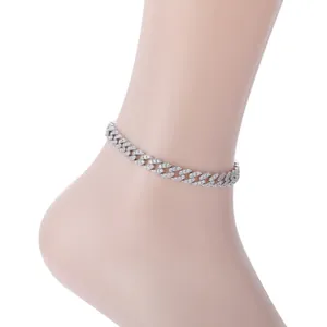 Tobillera de Eslabón Cubano Iced Out de 8mm para Mujer Cobre Zirconia Hip Hop Pulsera de Tobillo Oro Plata Oro Rosa Joyería