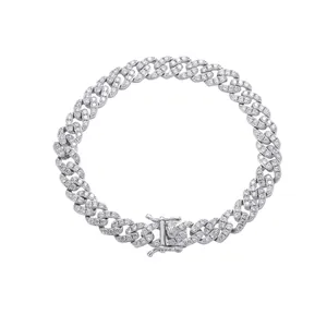Tobillera de cadena cubana de 8mm plateada para mujer con circonitas y cierre seguro