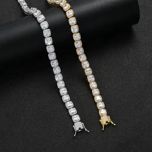 Luxury Square Zircon Tennis Chain Necklace Hip Hop Iced Out Jewelry For Men Gold Silver Plated Copper AAA Zirconia Necklace