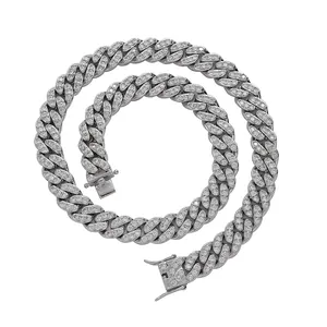 12mm silver-tone iced out Cuban link chain with sparkling zircons for men in hiphop style