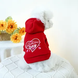 Valentine's Day Red Pet Hoodie For Dogs Cats Heart Print Soft Polyester Small Puppy Kitten Warm Festive Casual Sweatshirt