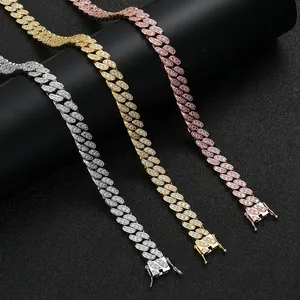 Hip Hop Men Cuban Link Chain Necklace Bracelet Copper Inlaid Zirconia Iced Out Gold Silver Rose Gold Plated Jewelry Gift