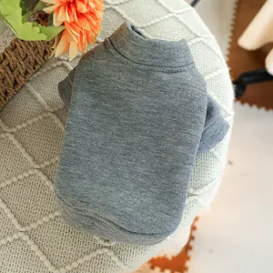 Detail of grey knitted pet sweater showing thick texture and high-neck long sleeve design