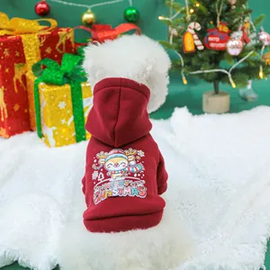 Detail of burgundy pet Christmas hoodie featuring reindeer print and cozy plush lining