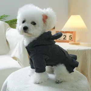 Dark grey pet hoodie dress with cute long bunny ears and pleated hem for dogs