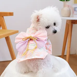 Japanese Style Pet Kimono Floral Print Dog Cat Yukata With Big Bow Tassel Decoration Puppy Small Dog Festive Outfit Apparel