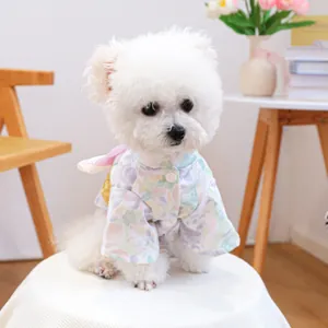 Detail of floral Japanese style pet kimono with buttons for small dogs and cats