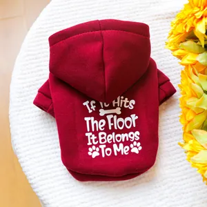 Détail d'un sweat à capuche bordeaux pour animal avec texte blanc et décor de tournesol