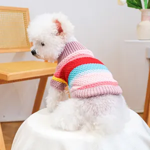 Soft Knitted Pet Dog Sweater Colorful Striped High Neck Cat Clothes Winter Warm Pullover For Small Medium Dogs Cats