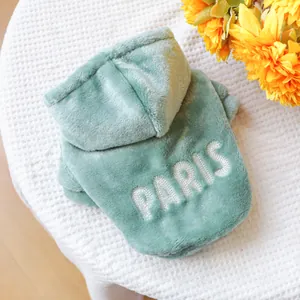 Sweat à capuche en flanelle vert menthe avec broderie Paris pour chiens et chats