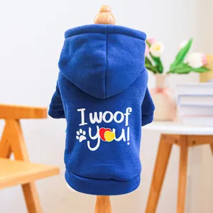 Felpa blu scuro per animali domestici con stampa I woof you e polsini a costine