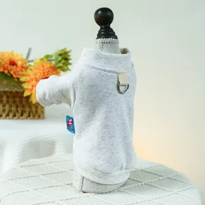 Detail of dog hoodie featuring back D-ring leash attachment and soft cotton fabric