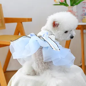 Vestito da Principessa per Cani in Pizzo Ricamato Gonna in Tulle Con Fiocco e Künstliche Perle per Cani Piccoli Gatti Cuccioli Festa Matrimonio