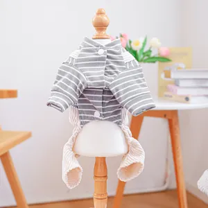Detail of striped pet jumpsuit with soft corduroy fabric and functional back buttons