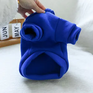 Detail of royal blue fleece pet hoodie with ribbed cuffs and soft interior texture