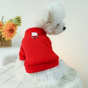 Pet Dog Cat Sweatshirt With Metal D-Ring For Leash Warm Fleece Lined Casual Puppy Clothing Soft Snap Button Coat For Small Dogs