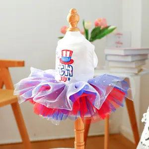 Detailed macro view of 4th July dog dress featuring sequined patriotic patterns and tutu