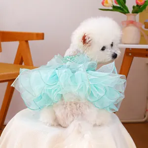 Elegant mint green tiered mesh tutu dress for small dogs like Bichon or Pomeranian