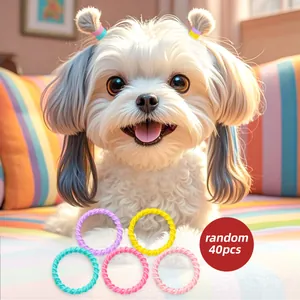 Close-up of 40pcs colorful elastic pet hair bands for dogs showing diverse macaron colors