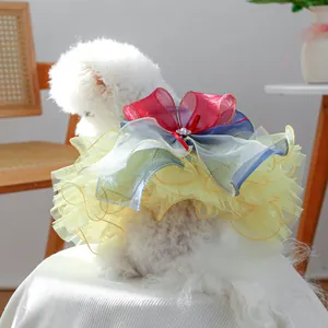 Robe de Princesse pour Animaux Inspirée de Blanche Neige Avec Nœud Künstliche Perle Strass Jupe en Maille pour Petits Chiens Chats