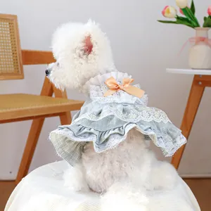 Haustier Hund Prinzessin Kleid Gingham Karomuster Spitze Besatz Welpe Katze Hochzeit Party Kleidung Mit Schleife Süß Rüschenkragen