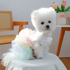 Dog rainbow mesh tutu dress with Easter egg style for small to medium pet breeds