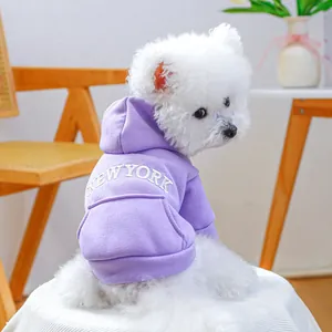 Pet Hoodie New York Embroidery Dog Cat Clothes Warm Fleece Knitted Pullover For Small Medium Dogs Winter Autumn Sweatshirt