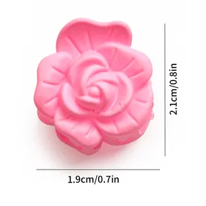 Detailed view of a 2.1cm pink rose hair clip for pets with precise size dimensions