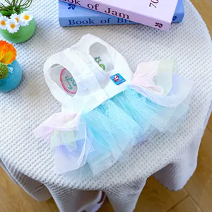 Close-up of Easter egg dress with floral embroidery and colorful tiered mesh tutu