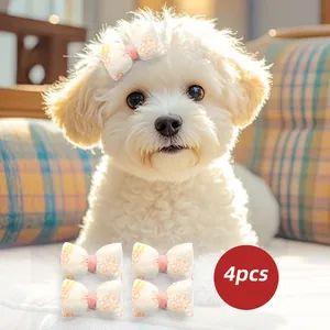 Pet Hair Clips Bowknot Flower Accessories For Small Dogs Cats Cute Plaid Velvet Cat Paw Pattern Handmade Pet Hairbands Christmas New Year Gift