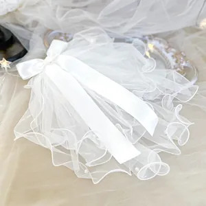 Pet Wedding Veil Tulle Mesh Headdress With Satin Bow Artificial Pearl For Dogs Cats Bridal Photography Props Party Decoration