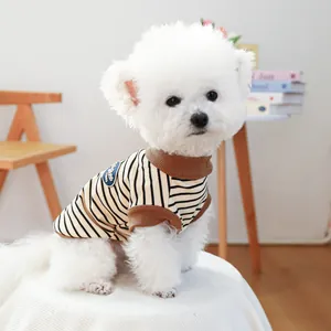 Retro striped dog vest with vintage badge for small pets like Teddy and Pomeranian