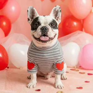 Casual Striped Pet Dog Shirt With Heart Patch Goal Hunter Sporty Small Medium Dog Clothes Polyester High Neck Vest Top