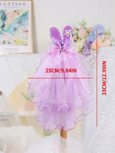 Detailed size view of purple dog wedding veil with sequin rabbit ears and tulle