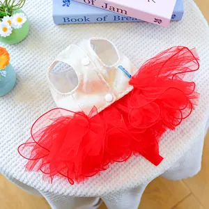 Süßes Hunde-Tutu-Netzkleid, roter glänzender Pailletten-Welpenrock, süße Hochzeit für kleine Hunde