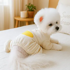 Combinaison Mignonne pour Chien avec Broderie Banane Pyjama en Tricot Côtelé Doux avec Anneau en D pour Petits Chiens Chats