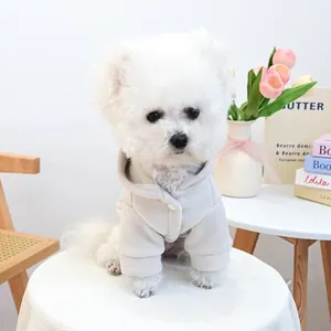 Warm fleece pet hoodie for dogs in oatmeal white with cozy hood and button closure